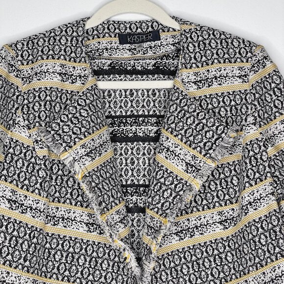 Kasper Petite Black and White Textured Geometric Blazer Jacquard Jacket NWT - Picture 2 of 10